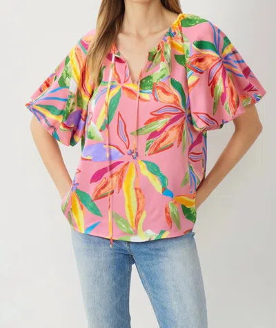 Entro Floral Bubble Sleeve Blouse - Plus In Pink In Multi