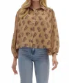 Entro Floral Button-down Blouse In Camel In Brown