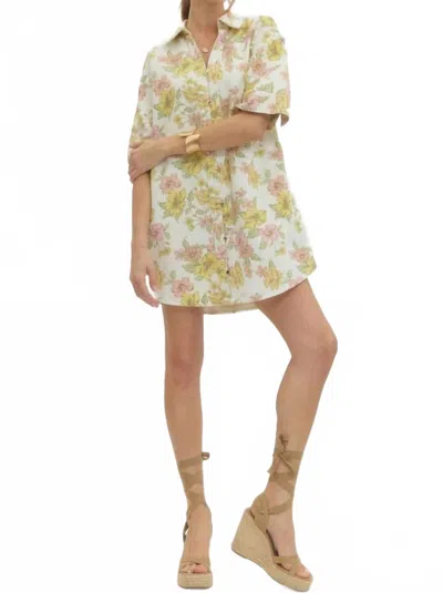 Entro Floral Button Up Mini Dress In Multi In Green