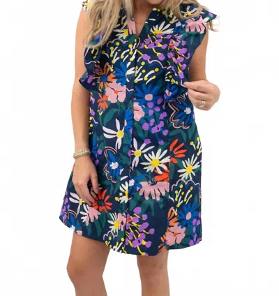 Entro Floral Button Up Mini Dress In Navy In Blue