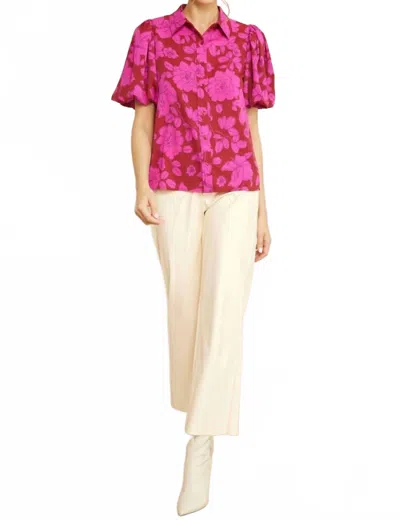 Entro Floral Button Up Top In Magenta In Pink