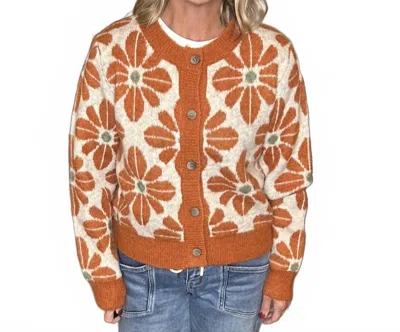Entro Floral Cardigan Sweater In Rust In Brown