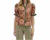 Entro Floral Contrast Trim Top In Brown In Brown