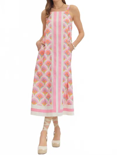 Entro Floral Contrasting Stripe Midi Dress In Pink Multi