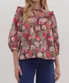 Entro Floral Days Poplin Sleeve Top In Ruby In Multi