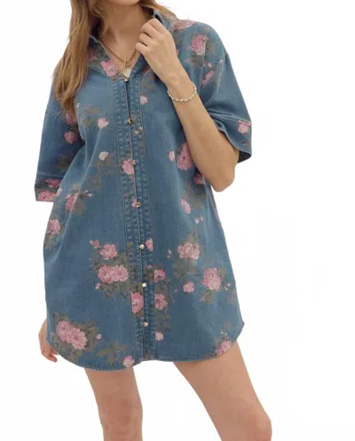 Entro Floral Denim Dress In Blue