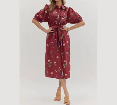 Entro Floral Dress In Burgundy In Red