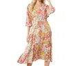 Entro Floral Dress With Waist Tie In Pink Multi In Pink