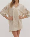 Entro Floral Embroidered 3/4 Sleeve Mini Dress In Cream In Animal Print