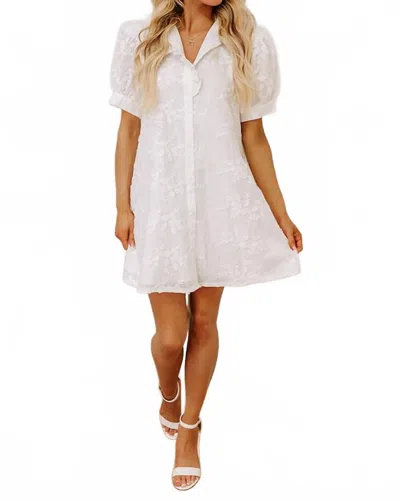 Entro Floral Embroidered Button Down Dress In White