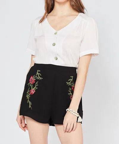 Entro Floral Embroidered Shorts In Black In Multi