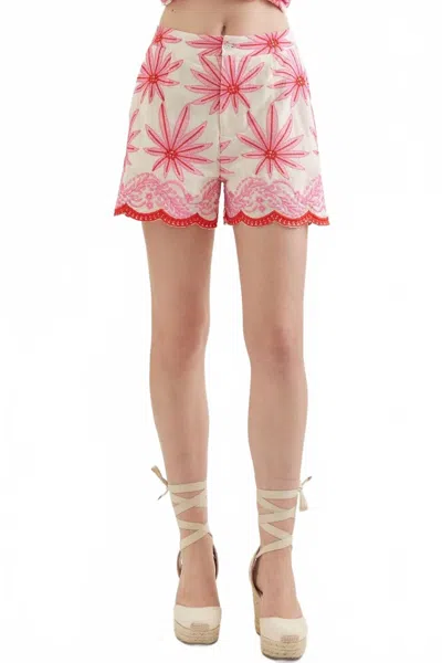 Entro Floral Embroidered Shorts In Multi / Pink