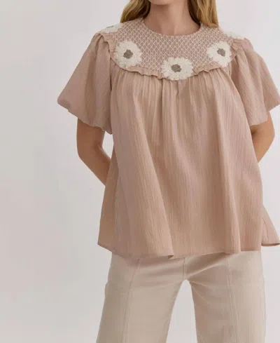 Entro Floral Embroidered Top In Light Mocha In Multi