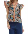 Entro Floral Flutter Ruffle Sleeve Top In Cinnamon Multi In Multi