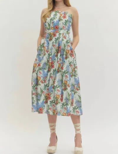 Entro Floral Fun Strapless Dress In Beige In Multi