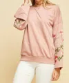 Entro Floral Gardens Crewneck Long Sleeve Top In Pink
