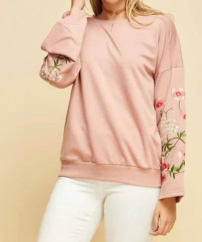 Entro Floral Gardens Crewneck Long Sleeve Top In Pink