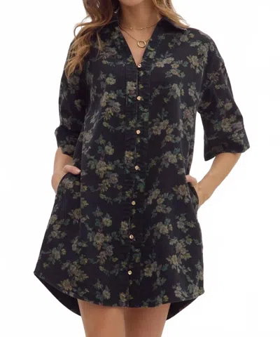 Entro Floral Half Sleeve Button Mini Dress In Black