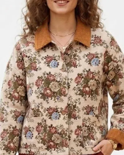 Entro Floral Jacquard Jacket In Ecru In Neutral