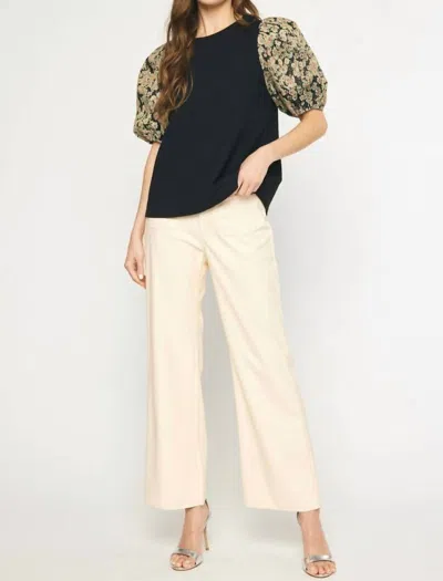Entro Floral Jacquard Sleeve Top In Black