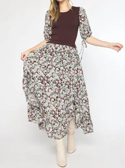Entro Floral Knitted Maxi Dress In Brown