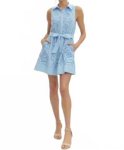 Entro Floral Lace Overlay And Self Tie Belt Mini Dress In Light Blue In Multi