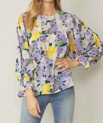 Entro Floral Lace Trim Blouse In Lavender Mix In Purple