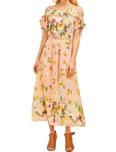 Entro Floral Lace Up Maxi Dress In Pink In Multi