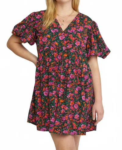 Entro Floral Lined Dress In Black In Multi