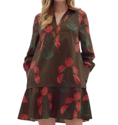 Entro Floral Long Sleeve Mini Dress In Red Multi