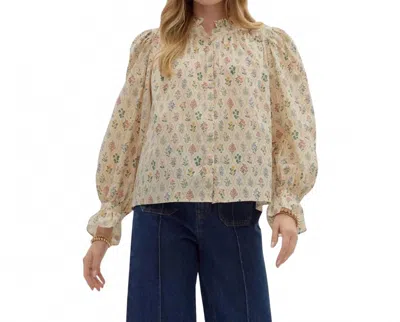 Entro Multi-floral Print Long Sleeve Top In Beige