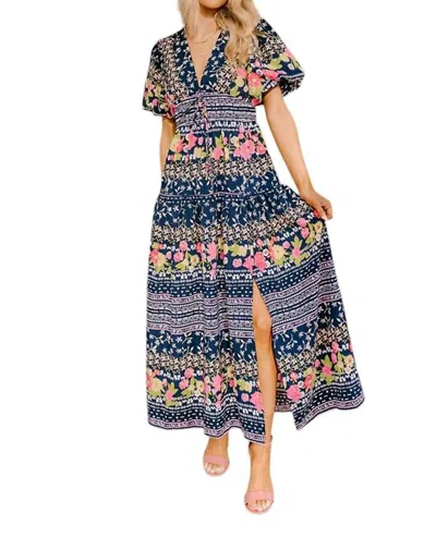 Entro Floral Maxi Dress In Navy In Blue