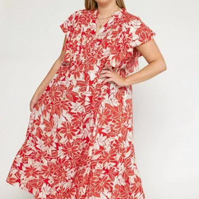 Entro Floral Maxi Dress - Plus In Red In Pink
