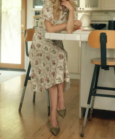 Entro Floral Meadow Midi Dress In White In Gold