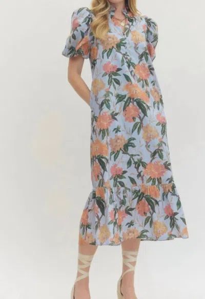 Entro Floral Midi Dress In Blue