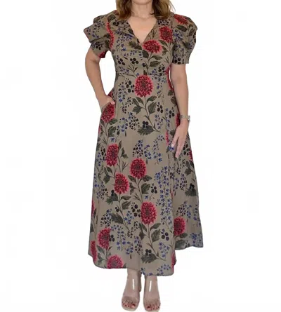 Entro Floral Midi Dress In Camel In Brown