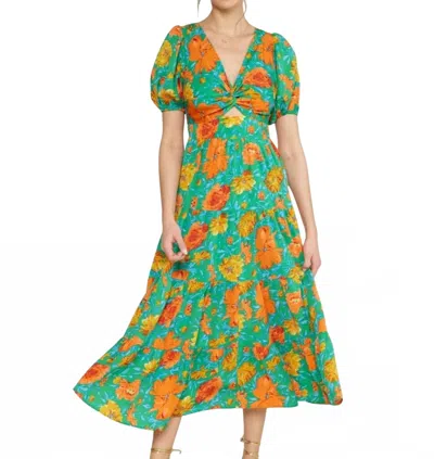 Entro Floral Midi Dress In Green In Multi