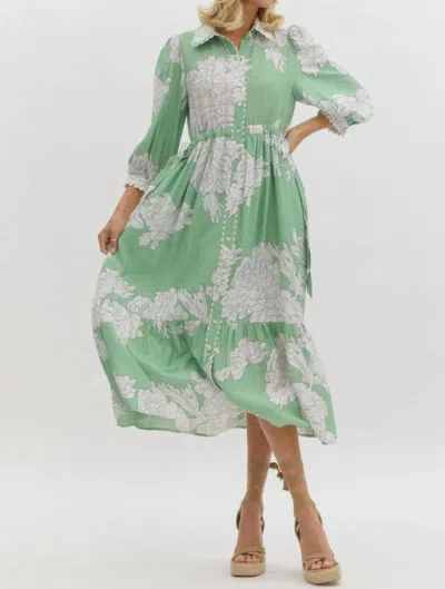 Entro Floral Midi Dress In Mint