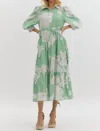 Entro Floral Midi Dress In Mint In Green