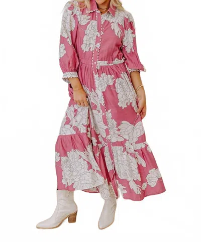 Entro Floral Midi Dress In Rose Pink