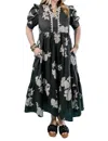 Entro Floral Midi Dress With Scallop Detail In Charcoal In Pink