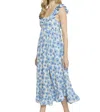 Entro Floral Midi Dress With Tie Back In Blue In Multi