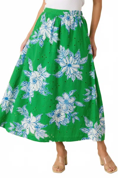Entro Floral Midi Skirt In Green
