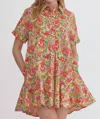 Entro Floral Mini Dress In Chartreuse In Yellow