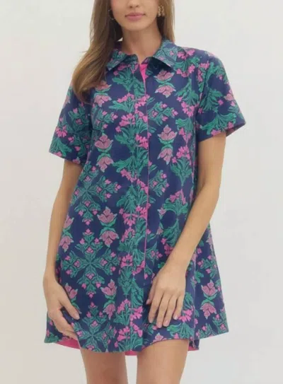 Entro Floral Mini Dress In Navy In Multi