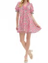 Entro Floral Mini Dress With Detail On Sleeve And Yoke In Pink In Pink