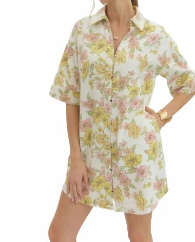 Entro Floral Mini Shirt Dress In Pink And Yellow