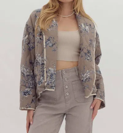 Entro Floral Open Jacket In Mocha And Blue In Brown