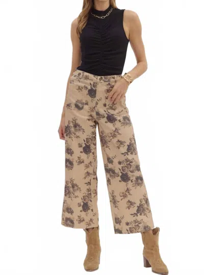 Entro Floral Pattern Ankle-length Pants In Beige In Black