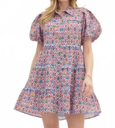 Entro Floral Pattern Tiered Mini Dress In Blue